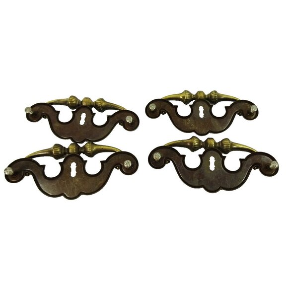 4 Vintage Brass Drawer Pulls Ornate French Provincial Style Hardware Handles - Picture 3 of 4